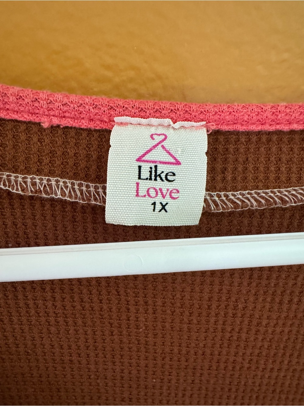 V-Neck Colorblock Waffle Tunic - Brown, White & Pink Trim - Picture 2 of 3